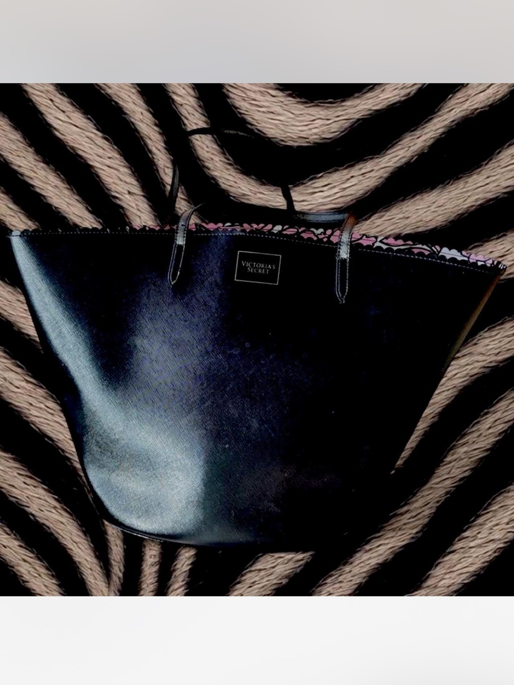 Victoria's Secret Black Tote with Pink Interior Trim